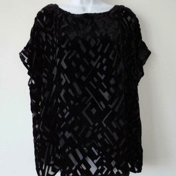 NWT EILEEN FISHER Black Bateau Neck Velvet Boxy Burnout Blouse Top Medium - Picture 2 of 7